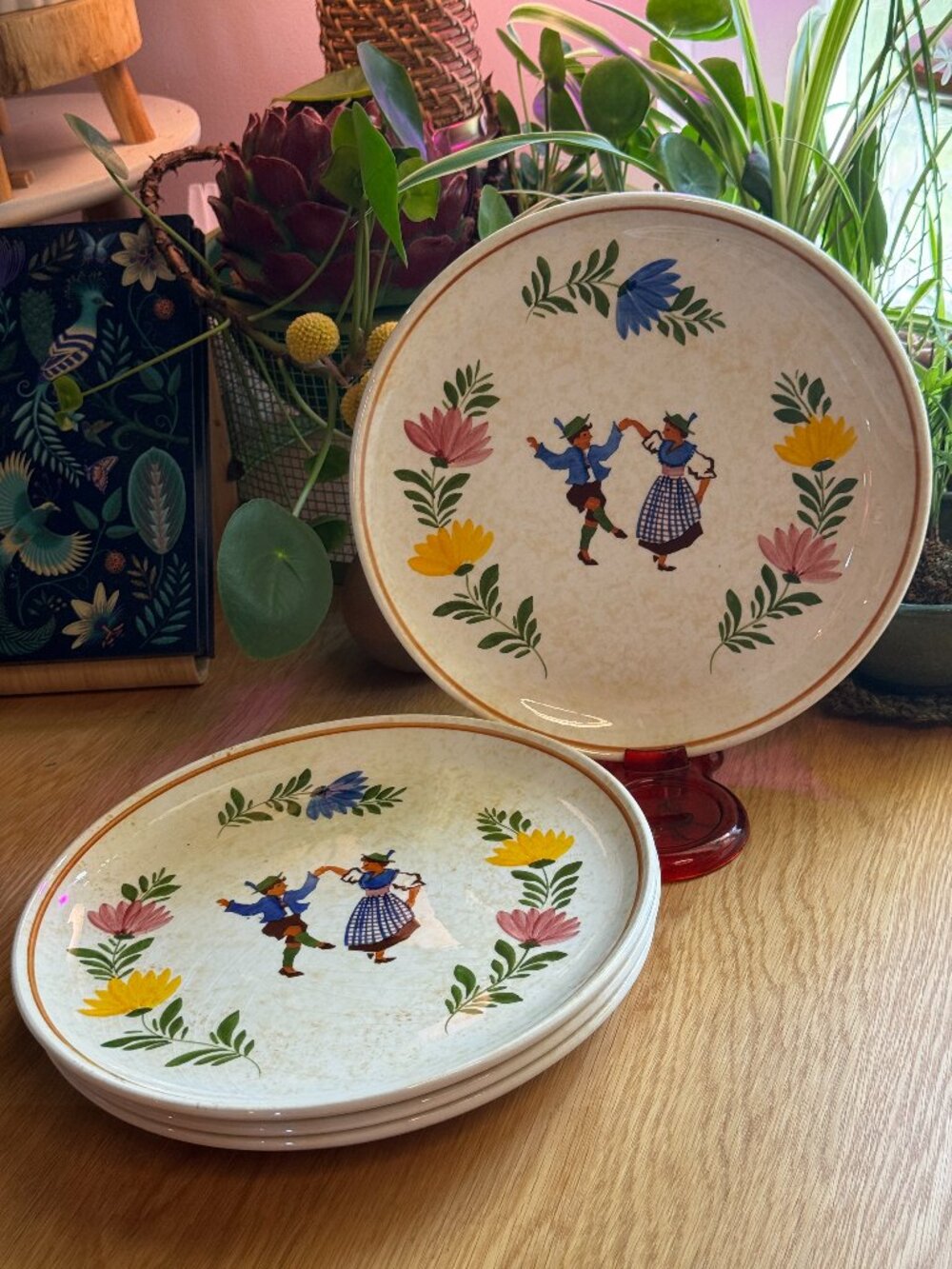 Alpine Peasant Ware Service for 4 Dinner Plate Set Vintage Germany Circa 1930s